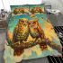 Two owls in love looking at each other with an owl family bedding set