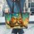 Two owls in love looking at each other with an owl family leather tote bag