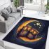 Two owls in love sitting on the crescent moon area rugs carpet