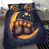 Two owls in love sitting on the crescent moon bedding set