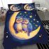 Two owls in love sitting on the crescent moon bedding set