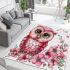 Valentine pink cute owl with flowers area rugs carpet