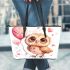 Valentine's day cute baby gold owl with hearts clipart leather tote bag
