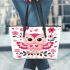 Valentine's day cute pink owl with flowers and heart leather tote bag