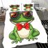 Vector cartoon of green frog wearing sunglasses and red bow tie bedding set