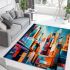 Vibrant abstract cityscape with reflecting skyscraper area rugs carpet