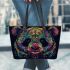 Vibrant and colorful panda design with intricate patterns leather tote bag