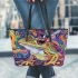 Vibrant and psychedelic illustration of an adorable frog leaather tote bag