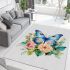 Vibrant blue butterfly in lush floral setting area rugs carpet