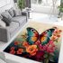 Vibrant butterfly on red flower area rugs carpet