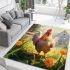 Vibrant rooster in a serene flower field area rugs carpet