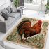 Vivid red rooster amid floral patterns area rugs carpet