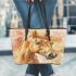 Watercolor beautiful elegant light brown horse leather tote bag