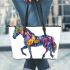 Watercolor black horse leather tote bag