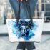 Watercolor blue horse leather tote bag
