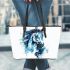 Watercolor blue horse leather tote bag
