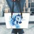 Watercolor blue horse leather tote bag