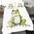 Watercolor cute and happy green frog sitting with coffee mug bedding set