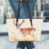 Watercolor deer light beige background with fall colors leather totee bag