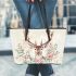 Watercolor deer with antlers leather totee bag