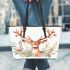 Watercolor deer with flowers leather totee bag