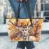 Watercolor deer with large antlers leather totee bag