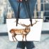 Watercolor deer with large antlers leather totee bag