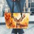 Watercolor deer with large antlers leather totee bag