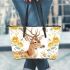 Watercolor deer with yellow roses leather totee bag