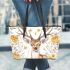 Watercolor deer with yellow roses leather totee bag