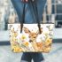 Watercolor deer with yellow roses leather totee bag