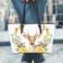 Watercolor deer with yellow roses leather totee bag