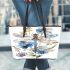 Watercolor dragonfly among flowers leather tote bag