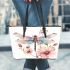 Watercolor dragonfly and pink flowers leather tote bag