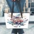 Watercolor dragonfly sitting on flower leather tote bag