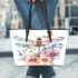 Watercolor dragonfly surrounded in the style of flowers leather tote bag