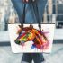 Watercolor horse head leather tote bag