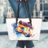 Watercolor horse head leather tote bag