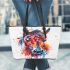 Watercolor horse head leather tote bag
