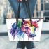 Watercolor horse in rainbow colors leather tote bag