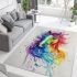Watercolor horse in rainbow colors area rugs carpet