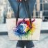 Watercolor horse in rainbow colors leather tote bag