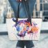 Watercolor painting of an abstract horse with colorful hair leather tote bag