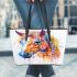 Watercolor painting of an abstract horse with colorful hair leather tote bag