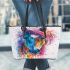 Watercolor painting of an abstract horse with colorful hair leather tote bag