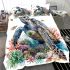 Watercolor sea turtle with coral reef and fish bedding set