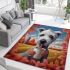 Whimsical pooch coffee-loving canine in the fall area rugs carpet