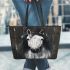 White horse painting leather tote bag