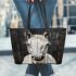 White horse painting leather tote bag