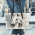 White horse portrait with smoke around leather tote bag